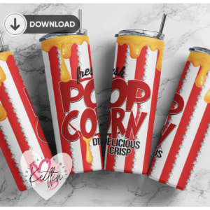 20oz Skinny tumbler wrap | Fresh Popcorn 20 oz skinny Tumbler wrap | Delicious crisp | Digital File | Sublimation Design |PNG