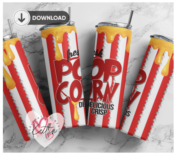 20oz Skinny tumbler wrap | Fresh Popcorn 20 oz skinny Tumbler wrap | Delicious crisp | Digital File | Sublimation Design |PNG