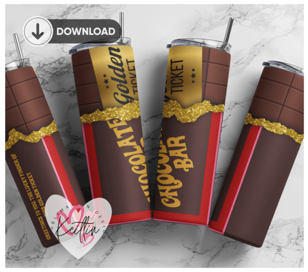 Chocolate bar 20oz Skinny tumbler wrap | Golden ticket 20 oz skinny Tumbler wrap | like a wonka | Digital File | Sublimation Design |PNG