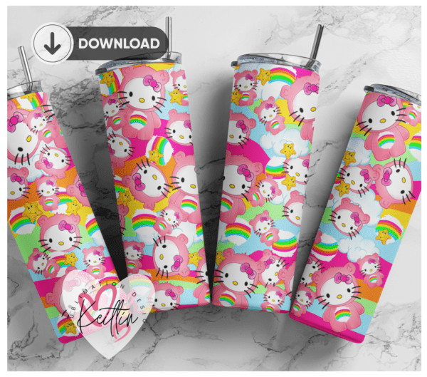 Hello Kitty and Care bear 20oz Skinny tumbler wrap | Designer Digital File | Sublimation Design |PNG