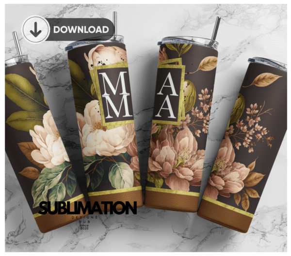 MAMA 20oz Skinny Tumbler digital download sublimation Design | MAMA floral Sublimation Digital Download | SET 4 PNG 20oz wrap