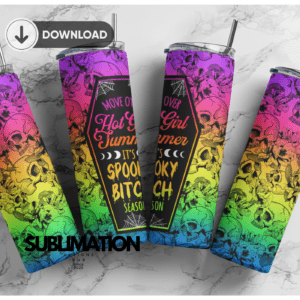 Move over hot girls summer, Spooky Bitch Season, skulls neon Horror, 20oz tumbler download, digital design, Sublimation design, tumbler png