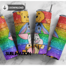 Whinnie the pooh and friends 20oz Skinny tumbler wrap | Glitter rainbow  20 oz skinny Tumbler wrap | Digital File | Sublimation Design |PNG