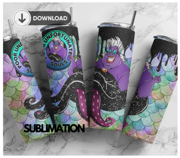Poor unfortunate souls 20oz Skinny tumbler wrap | Mermaid 20 oz skinny Tumbler wrap | Mermaid Ursula | Digital File | Sublimation Design |PNG