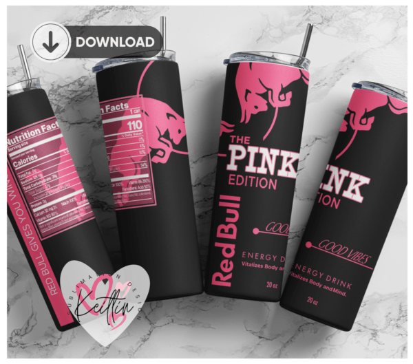 20oz Skinny tumbler wrap | Energy drink red bull PINK edition 20 oz skinny Tumbler wrap | trendic | Digital File | Sublimation Design |PNG