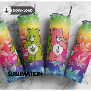 Weed care bear 20oz Skinny tumbler wrap | Cannabis weed 420, 20 oz skinny Tumbler wrap | Smoking bear Digital File | Sublimation Design |PNG