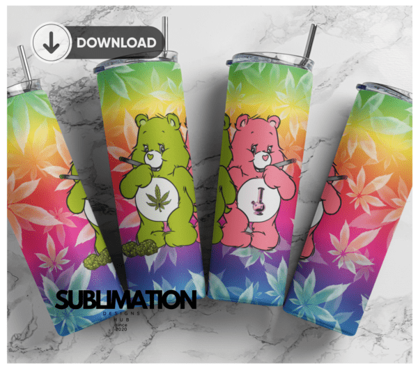 Weed care bear 20oz Skinny tumbler wrap | Cannabis weed 420, 20 oz skinny Tumbler wrap | Smoking bear Digital File | Sublimation Design |PNG