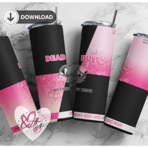20oz Skinny tumbler wrap | Energy drink red bull dead bull PINK and black 20 oz skinny Tumbler wrap | trendic | Digital File | Sublimation Design |PNG