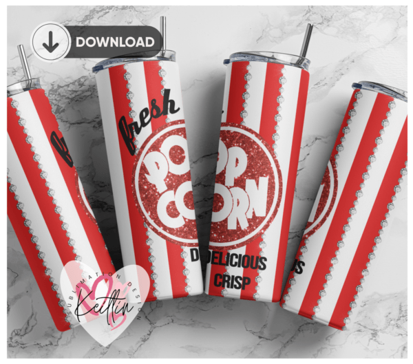 20oz Skinny tumbler wrap | Fresh Popcorn 20 oz skinny Tumbler wrap | Delicious crisp | Digital File | Sublimation Design |PNG