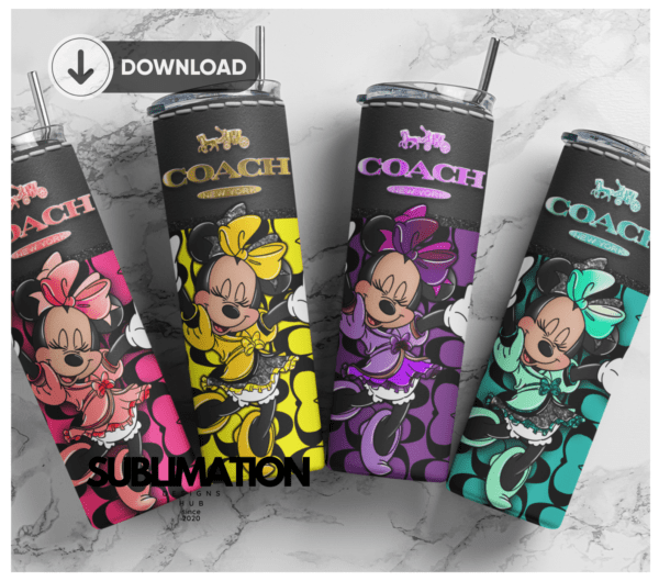 Coach Minnie 20oz Skinny Tumbler digital download sublimation Design | Mickey and Minnie fall fun Sublimation Digital Download | SET 4 PNG 20oz wrap