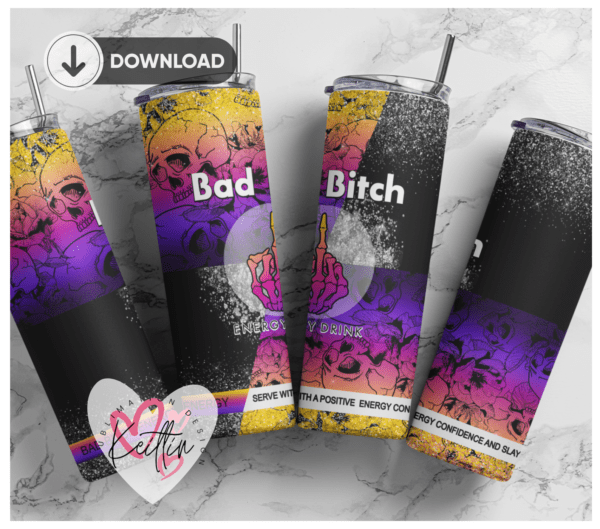 20oz Skinny tumbler wrap |Bad bitch energy drink 20 oz skinny Tumbler wrap | Red bull | Digital File | Sublimation Design |PNG