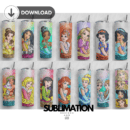Cartoon Disney Princess 20oz Skinny tumbler wrap | Princess 20 oz skinny Tumbler wrap | Princess bundle | Digital File | Sublimation Design |PNG 14SET