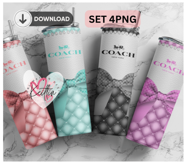 Coach designer 20oz Skinny tumbler wrap | Coach pastel colors | Digital File | Sublimation Design |SET 4 PNG