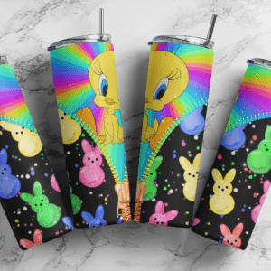 Easter tweety 20oz Skinny tumbler wrap| Rainbow cneon print  Digital File | 20z skinny tumbler | Sublimation Design