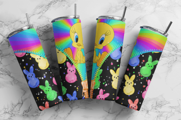 Easter tweety 20oz Skinny tumbler wrap| Rainbow cneon print  Digital File | 20z skinny tumbler | Sublimation Design