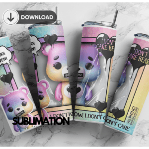 Rainbow Don't care Bear 20oz Skinny tumbler wrap | Digital File | Sublimation Design |PNG