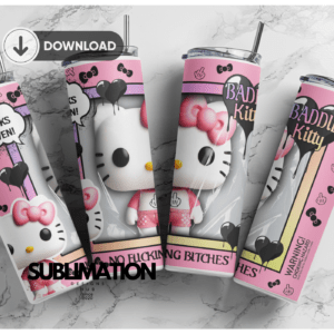 Baddie Kitty 20oz Skinny tumbler wrap | Hello Kitty Digital File | No fucking bitches Sublimation Design |PNG