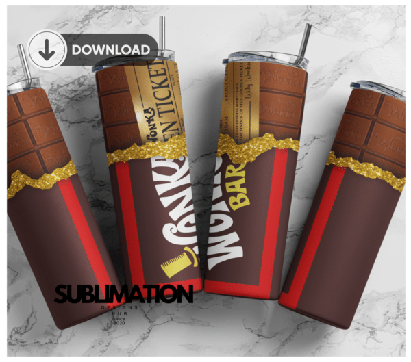 Chocolate bar  Wonka 20oz Skinny tumbler wrap | Golden ticket 20 oz skinny Tumbler wrap | like a wonka | Digital File | Sublimation Design |PNG