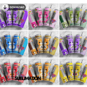 Don't care Bear 20oz Skinny tumbler wrap | Digital File | Sublimation Design |PNG Bundle