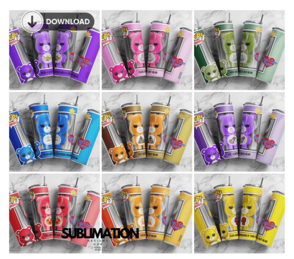 Don't care Bear 20oz Skinny tumbler wrap | Digital File | Sublimation Design |PNG Bundle