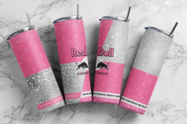20oz Skinny tumbler wrap LV | Energy drink red bull PINK edition 20 oz skinny Tumbler wrap | trendic | Digital File | Sublimation Design |PNG