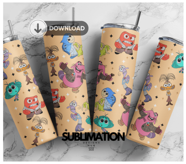 Cartoon inside out 2 emotions, emotional characters, Magical inside out, 20oz Skinny tumbler wrap | Digital File | Sublimation Design |PNG