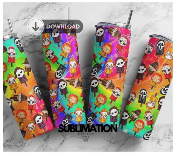 Beach Horror, Summer horror, Summer Time Horror characters, Swimming horror floats, Horror, 20oz Skinny tumbler wrap | Digital File | Sublimation Design |PNG