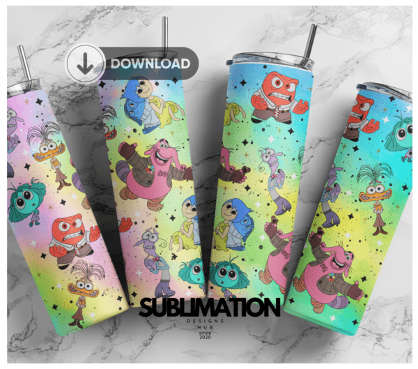 Cartoon inside out 2 emotions, emotional characters, Magical inside out, 20oz Skinny tumbler wrap | Digital File | Sublimation Design |PNG