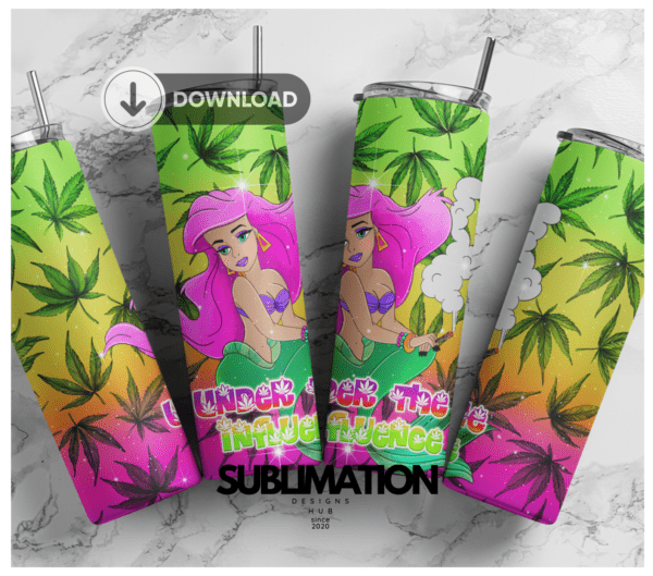Little Mermaid under the influence weed 20oz Skinny tumbler wrap | Cannabis weed 420, 20 oz skinny Tumbler wrap | Smoking weed Digital File | Sublimation Design |PNG