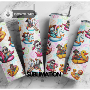 Beach Horror, Summer horror, Summer Time Horror characters, Swimming horror floats, Horror, 20oz Skinny tumbler wrap | Digital File | Sublimation Design |PNG