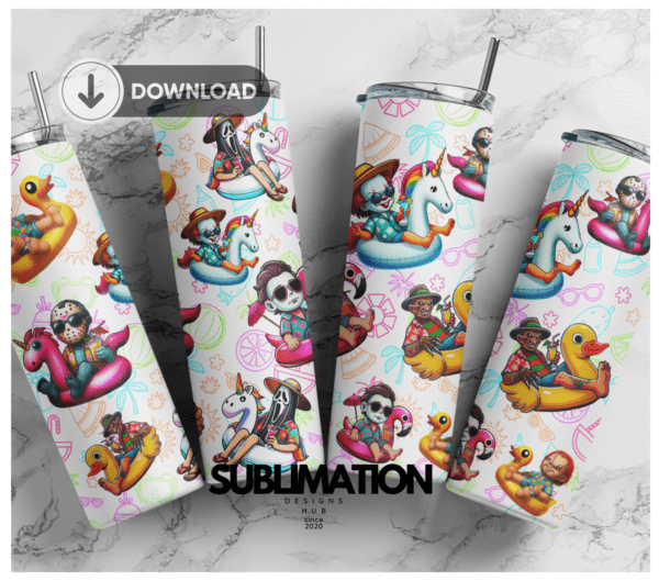Beach Horror, Summer horror, Summer Time Horror characters, Swimming horror floats, Horror, 20oz Skinny tumbler wrap | Digital File | Sublimation Design |PNG