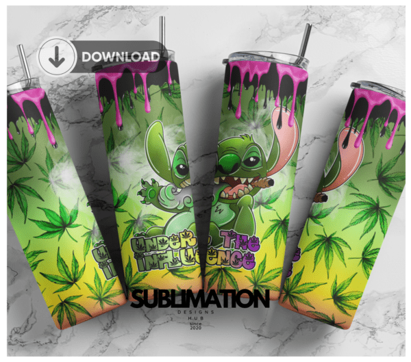 Stitch under the influence weed 20oz Skinny tumbler wrap | Cannabis weed 420, 20 oz skinny Tumbler wrap | Smoking weed Digital File | Sublimation Design |PNG