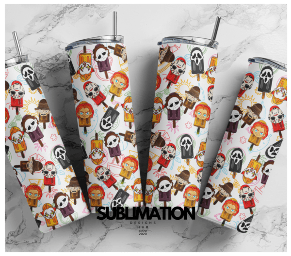 Beach Horror, Summer horror, Summer Time Horror characters, Swimming horror floats, Horror, 20oz Skinny tumbler wrap | Digital File | Sublimation Design |PNG