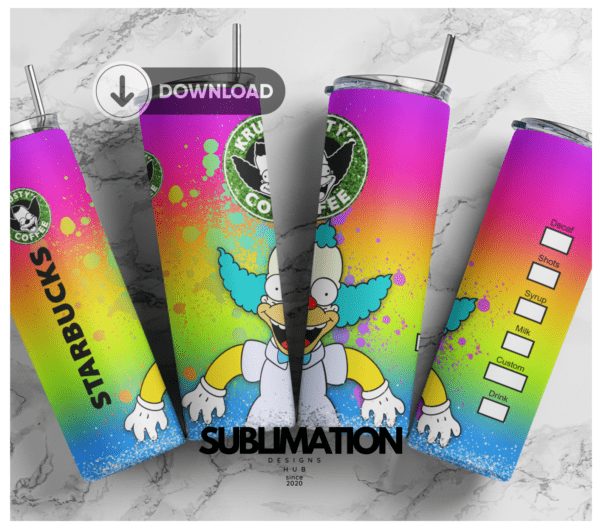 Krusty Coffee 20 oz tumbler download, digital design, Simpsons Sublimation design, tumbler png, 20oz Skinny tumbler wrap | Digital File | Sublimation Design |PNG
