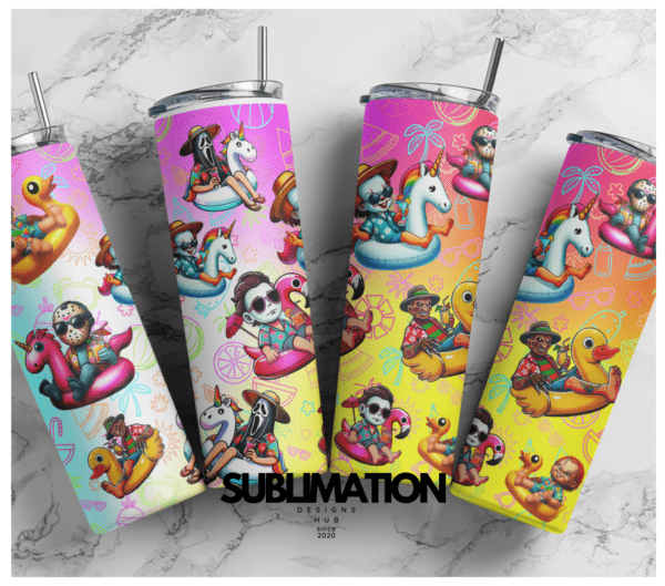 Beach Horror, Summer horror, Summer Time Horror characters, Swimming horror floats, Horror, 20oz Skinny tumbler wrap | Digital File | Sublimation Design |PNG
