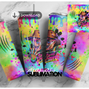 Freddy Krueger Neon halloween, Nightmare 20oz tumbler download, digital design, Sublimation design, tumbler png, 20oz Skinny tumbler wrap | Digital File | Sublimation Design |PNG (Copy)