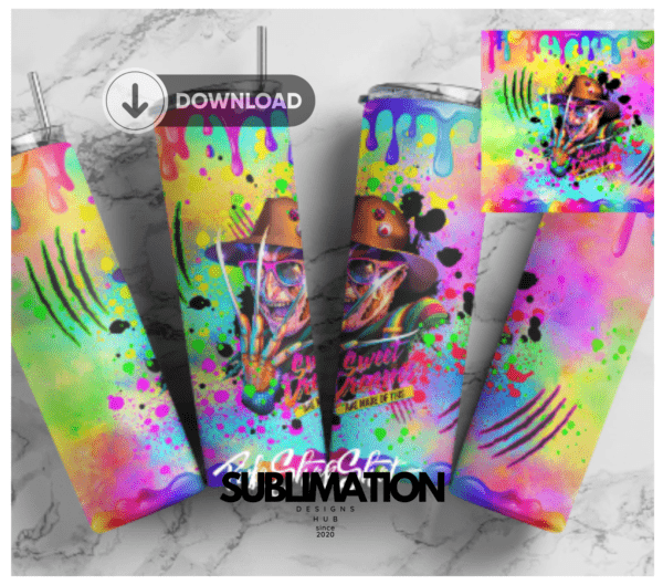 Freddy Krueger Neon halloween, Nightmare 20oz tumbler download, digital design, Sublimation design, tumbler png, 20oz Skinny tumbler wrap | Digital File | Sublimation Design |PNG (Copy)