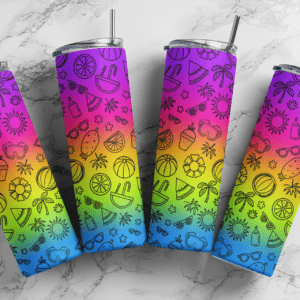 Summer neon rainbow background pattern 20oz tumbler download, digital design, Sublimation design, tumbler png, 20oz Skinny tumbler wrap | Digital File | Sublimation Design |PNG