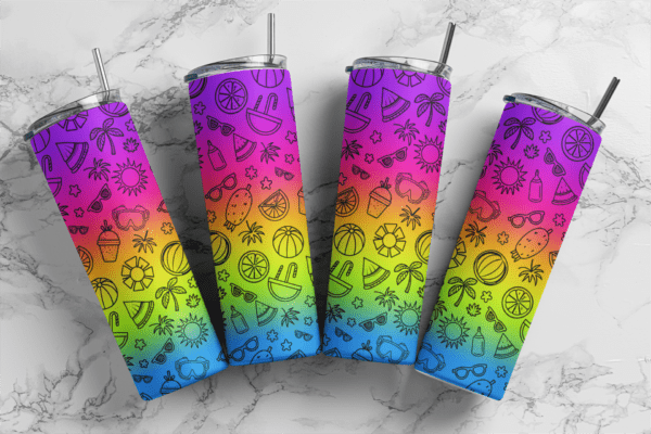 Summer neon rainbow background pattern 20oz tumbler download, digital design, Sublimation design, tumbler png, 20oz Skinny tumbler wrap | Digital File | Sublimation Design |PNG