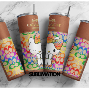 Rainbow Coach designer Hello Kitty 20oz Skinny tumbler wrap | Designer Digital File | Sublimation Design |PNG