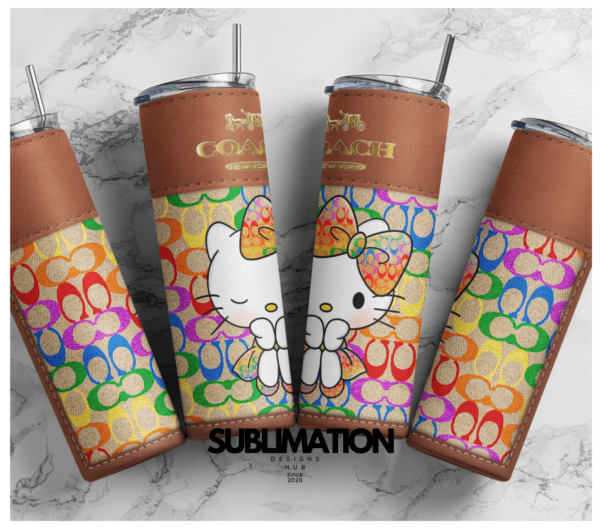 Rainbow Coach designer Hello Kitty 20oz Skinny tumbler wrap | Designer Digital File | Sublimation Design |PNG