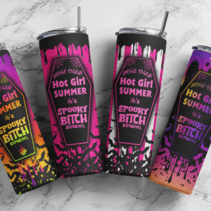 Move over hot girls summer, Spooky Bitch Season, skulls neon Horror, 20oz tumbler download, digital design, Sublimation design, tumbler png