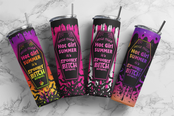 Move over hot girls summer, Spooky Bitch Season, skulls neon Horror, 20oz tumbler download, digital design, Sublimation design, tumbler png