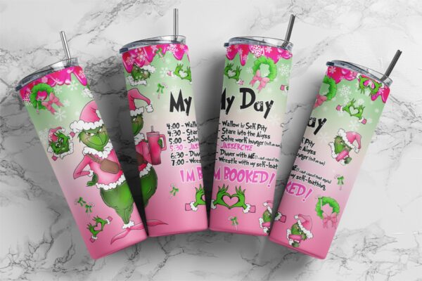 Grinch My Day, pink Grinchy Christmas, Download PNG, Design for 20oz Tumbler, Sublimation download, Digital Download