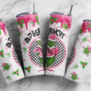 Pink Bad and Grinchy Christmas, Download PNG, Design for 20oz Tumbler, Sublimation download, Digital Download