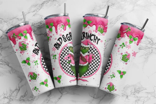 Pink Bad and Grinchy Christmas, Download PNG, Design for 20oz Tumbler, Sublimation download, Digital Download