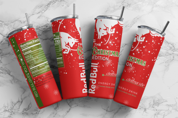 Energy drink red bull Christmas edition 20 oz skinny Tumbler wrap | trendic | Digital File | Sublimation Design |PNG