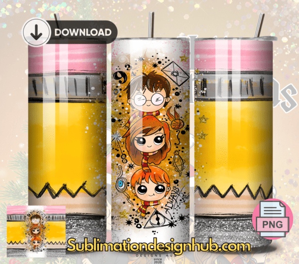 Harry Potter Magical School Pencil 20oz tumbler download, digital design, Sublimation png,  wrap | Digital File