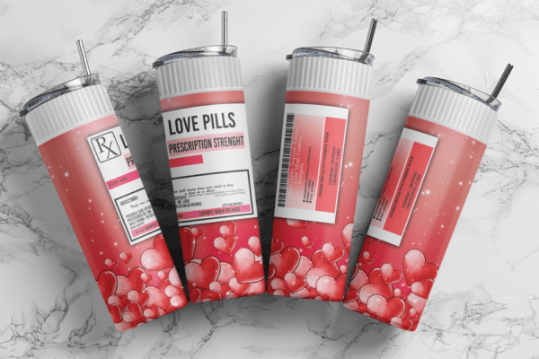 Love Pills 20 oz tumbler download, digital design, Valentines Day Sublimation design, tumbler png, 20oz Skinny tumbler wrap | Digital File | Sublimation Design |PNG