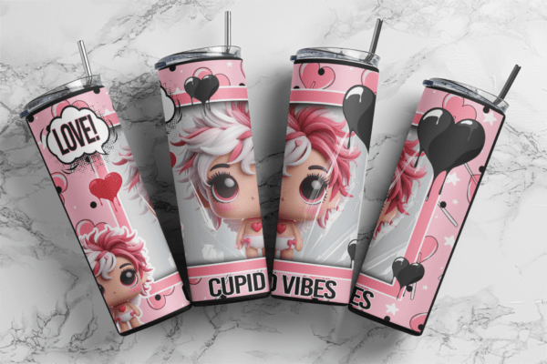 Cupid Vibe  20 oz tumbler download, digital design, Valentines Day Sublimation design, tumbler png, 20oz Skinny tumbler wrap | Digital File | Sublimation Design |PNG